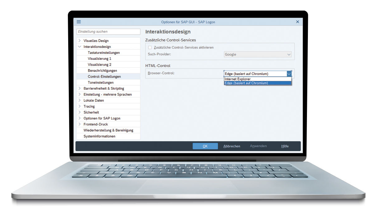 In the options of SAP® Logon you can choose the preferred browser Internet Explorer wird nicht mehr durch easysquare unterstützt