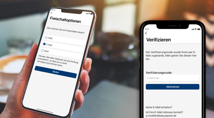 Freischaltung mittels E-Mail in den easysquare Apps