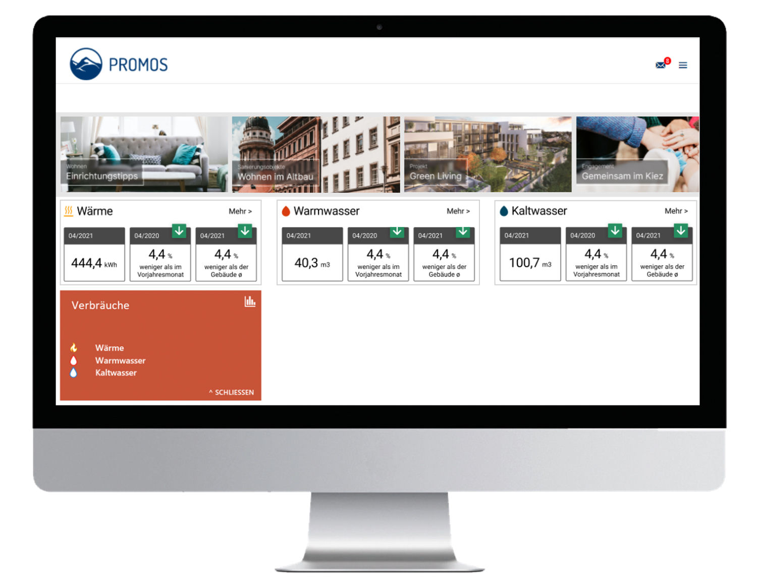By implementing the tenant app “light”, landlords can provide core information on consumption data in digitalised form
