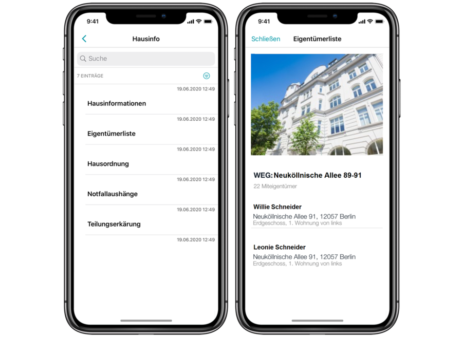 Alle Informationen rund um das Haus in der Eigentümer-App von easy­square