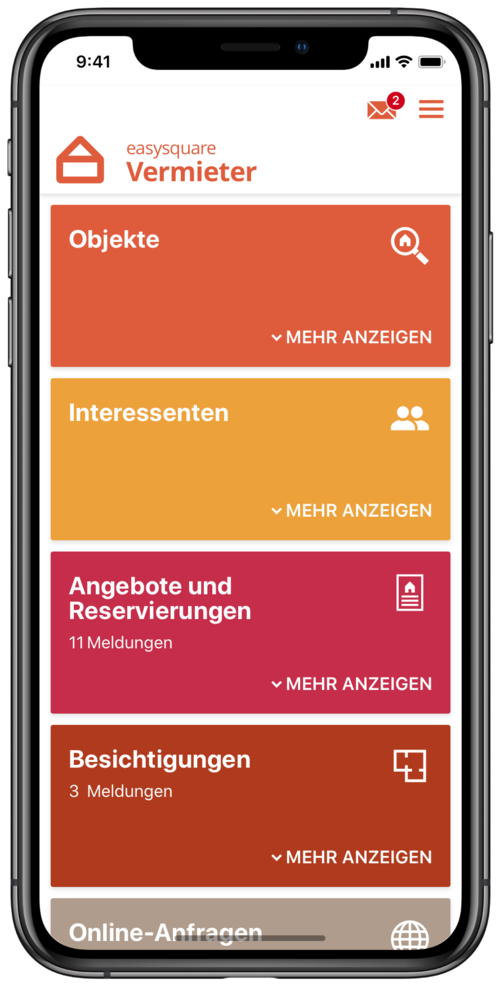 Vermietung von Immobilienobjekten mit der easy­square App für Vermieter