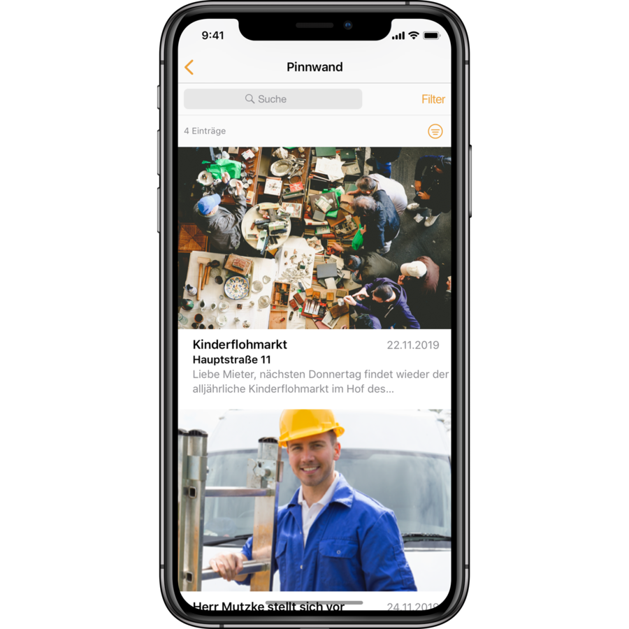 Pinnwandfunktion im App Baukasten der easysquare App Familie