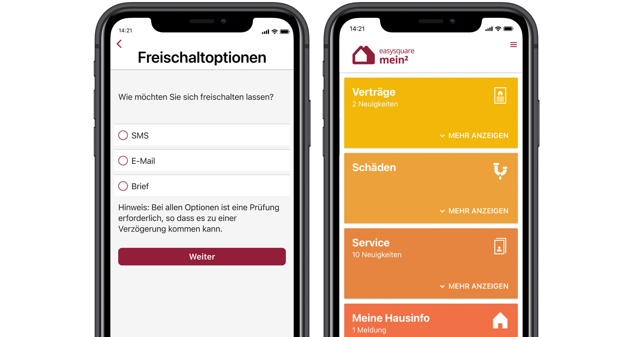 SMS Onboarding in der easy­square Mieter-App