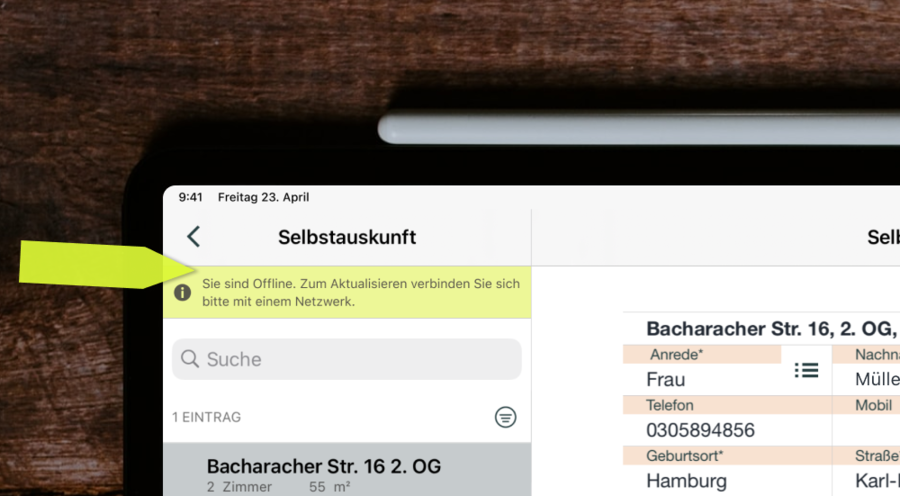 Offlineanzeige sowie Zwischenspeicherung bei App Absturz in den easysquare Apps für Verwalter, Vermieter, Mieter, Interessenten, Hausmeister, Property Manager und Professional User