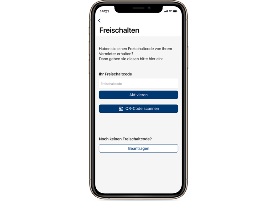 Freischaltung der Dienste mittels Freischaltcode für die easy­square Mieter-App