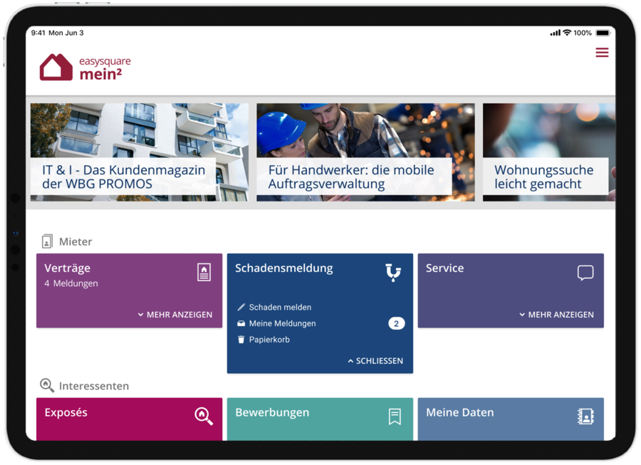 Ganz einfach vom Interessenten zum Mieter in der mein²-App von easysquare