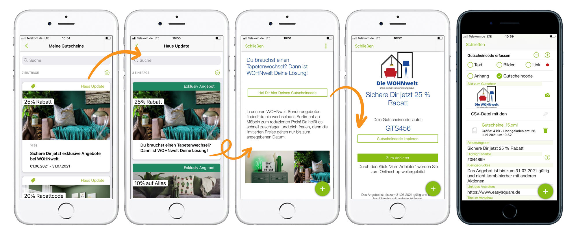 Increase interaction through vouchers in the tenant app. The codes can be easily imported into the voucher forms via CSV or XML files.