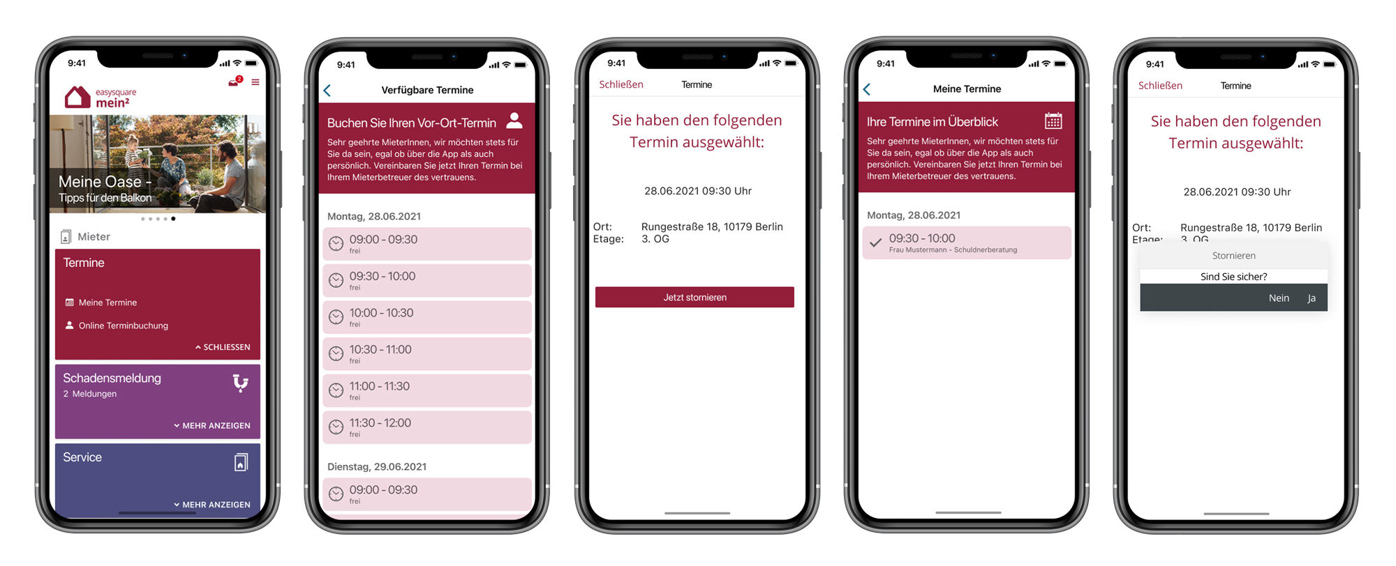 Efficient and easy: In the tenant app appointments can be booked directly and also cancelled easily generische Terminbuchung in den easysquare Apps