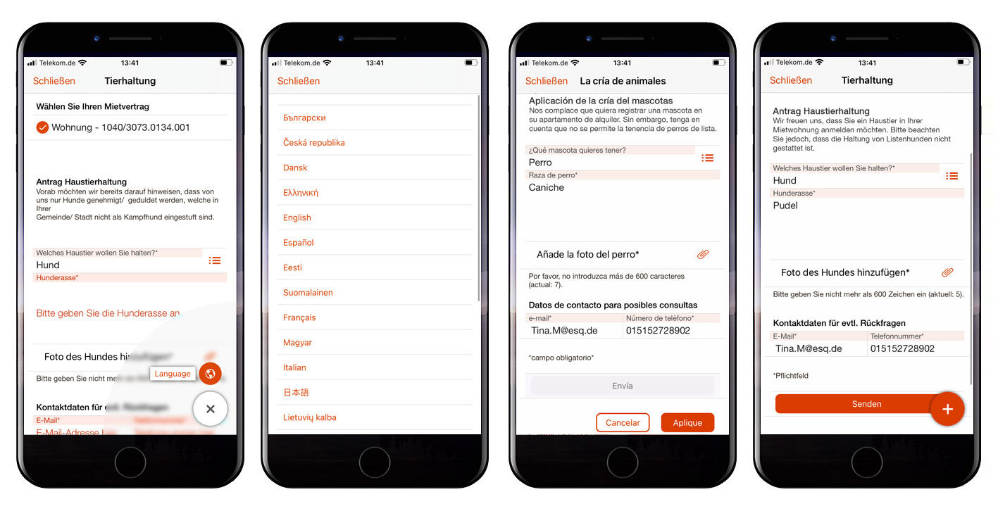 Übersetzungsfunktion in der easysquare Mieter-App