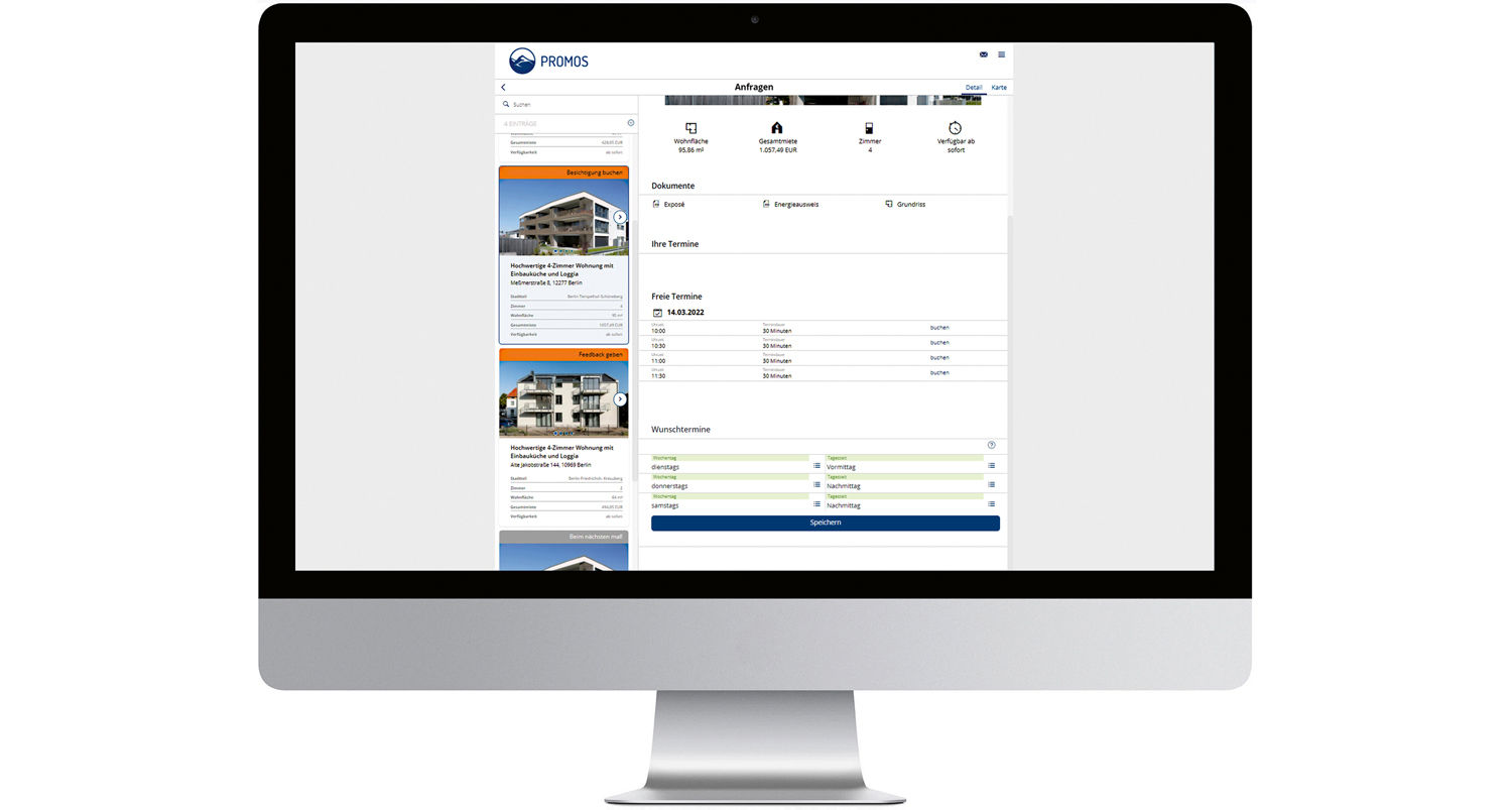 Effective Timesaver: The potential tenant can define and choose from desired dates. Angabe von Wunschterminen für eine Besichtigung in der easysquare Vermietungslösung