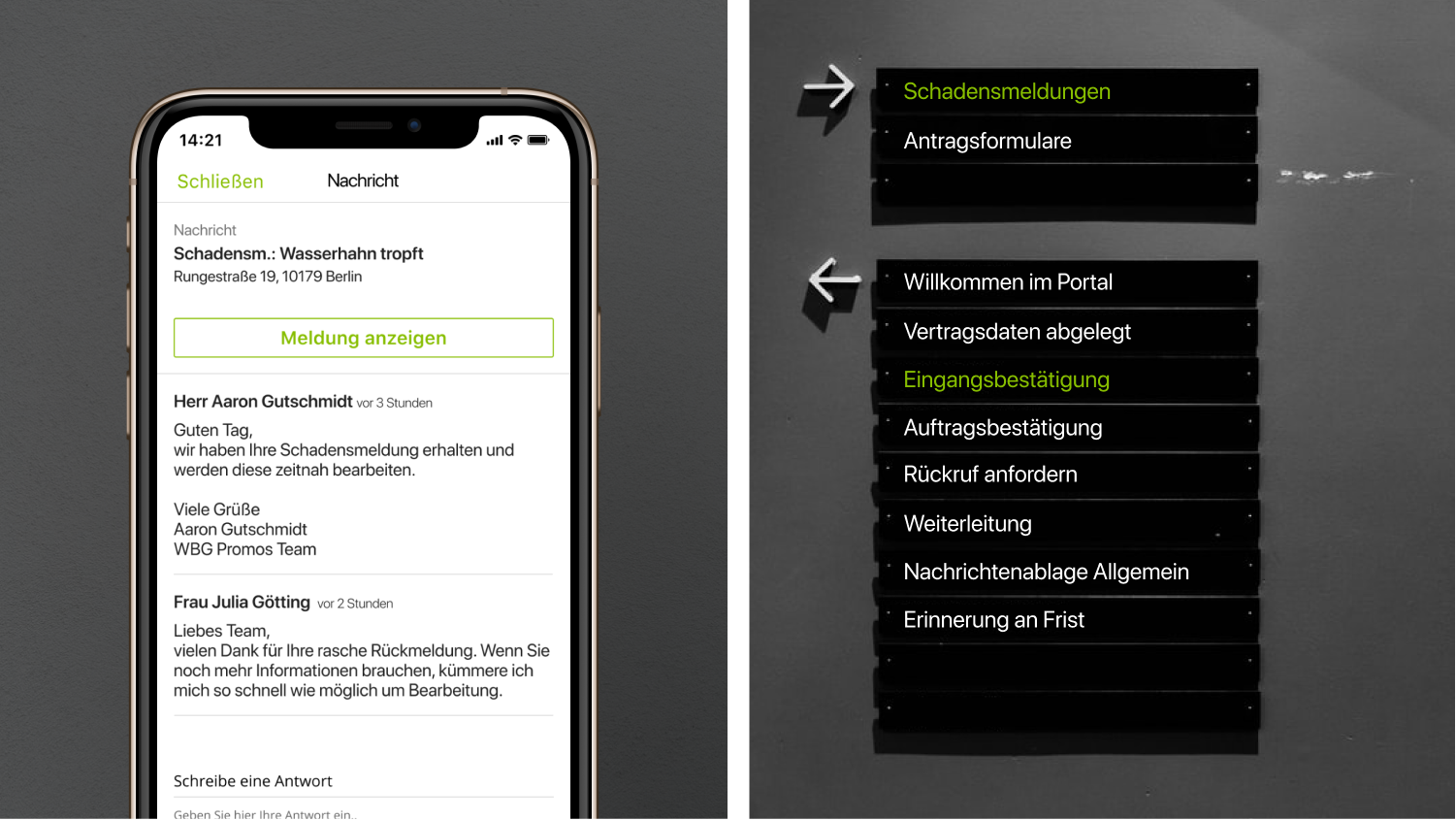 Textbausteine zur Unterstützung im Mieter-Chat
